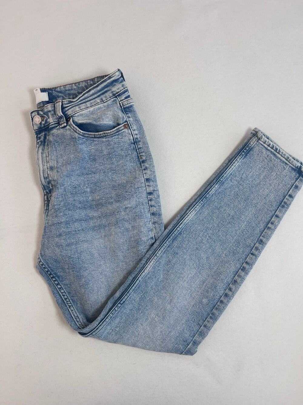 H&M Womens 10 Light Wash Straight Leg Jeans Acid Wash Y2K Stretch Denim